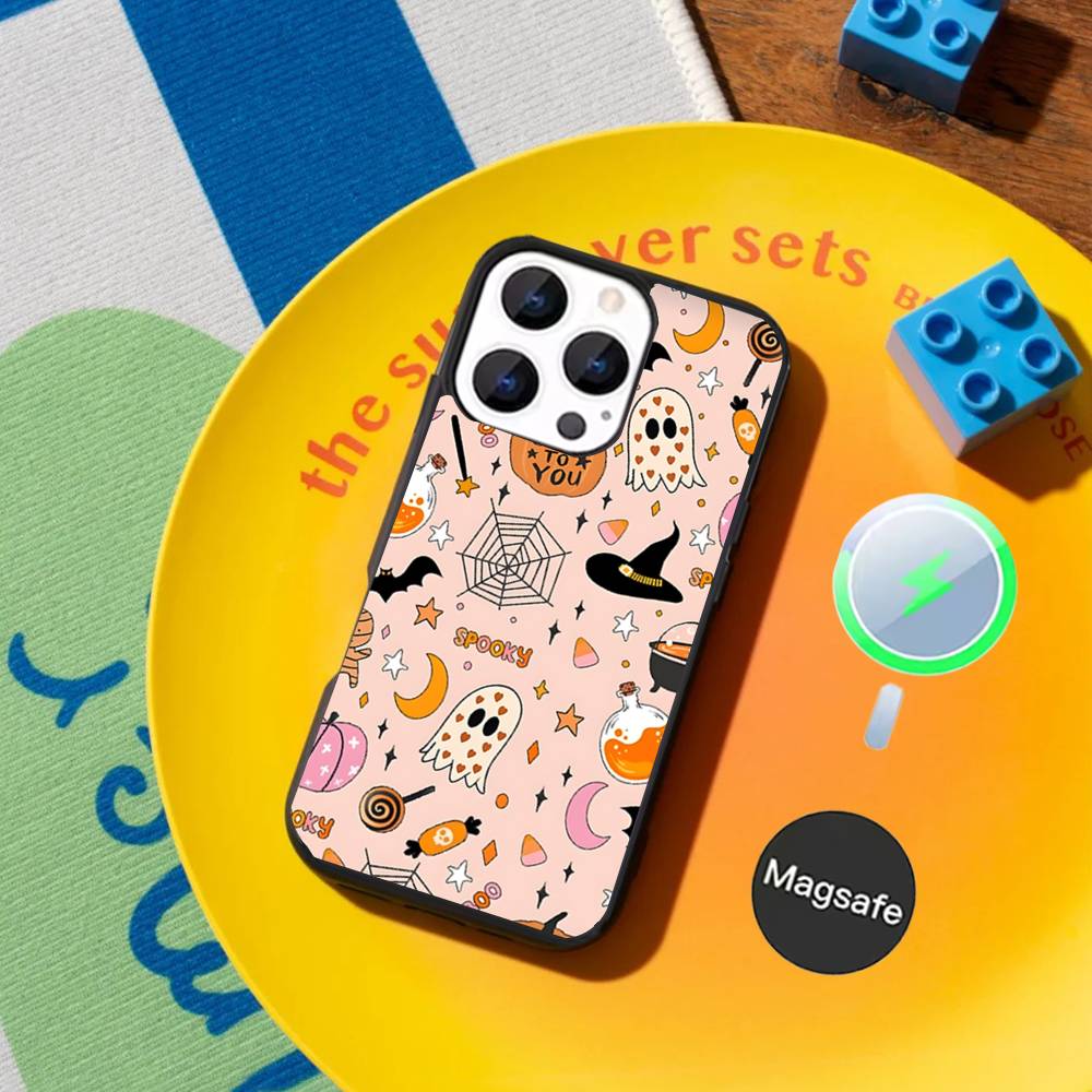 Halloween Cute Pumpkin Skull Phone Case For iPhone 17,16,15,14,13,12,11,Pro,Max,Plus,Mini,SE Magnetic Magsafe Wireless Charging