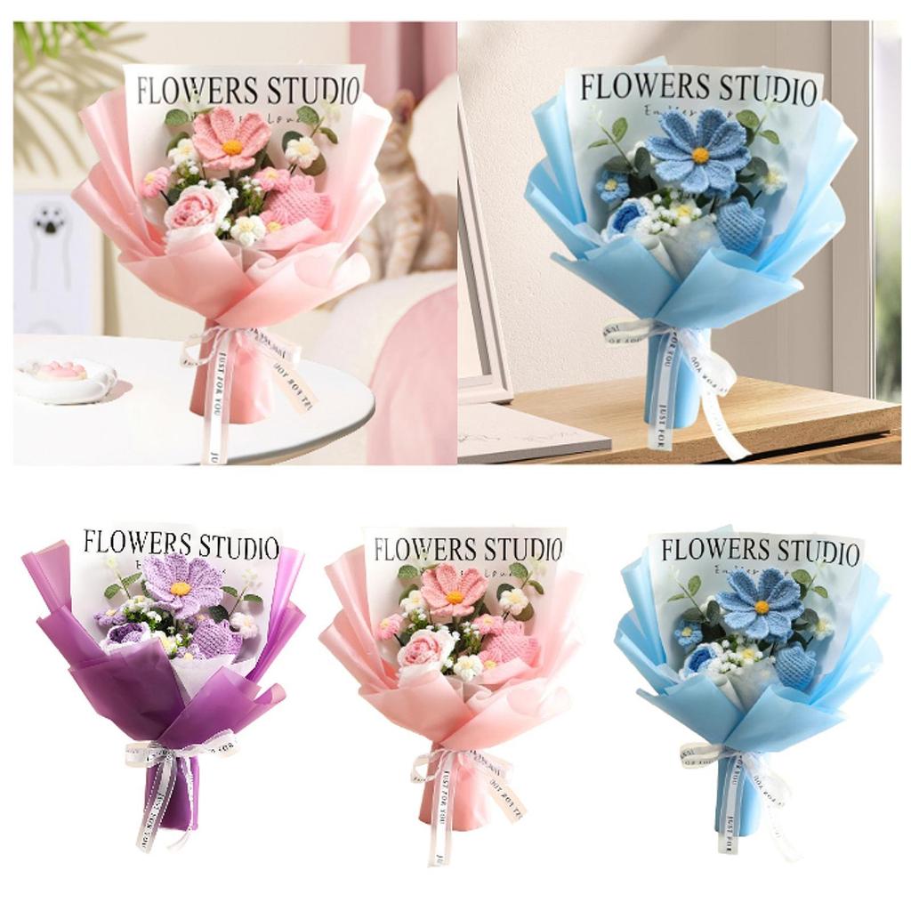 Häkelstrauß Tischdeko Handgefertigt Fertig Gestrickte Gesang Blume für Lehrerinnentag Hochzeitstag Erntedanktag Sie