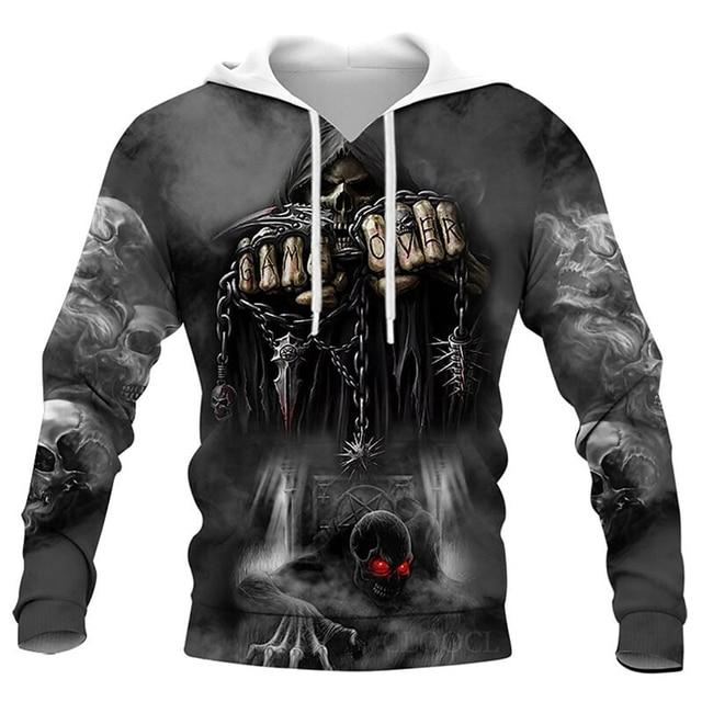 3D Printed Skull Graphics Men's Hoodie Tops Fashion Unisex Sweatshirt Spring Hip Hop Streetwear Oversized Casual Men's Clothing