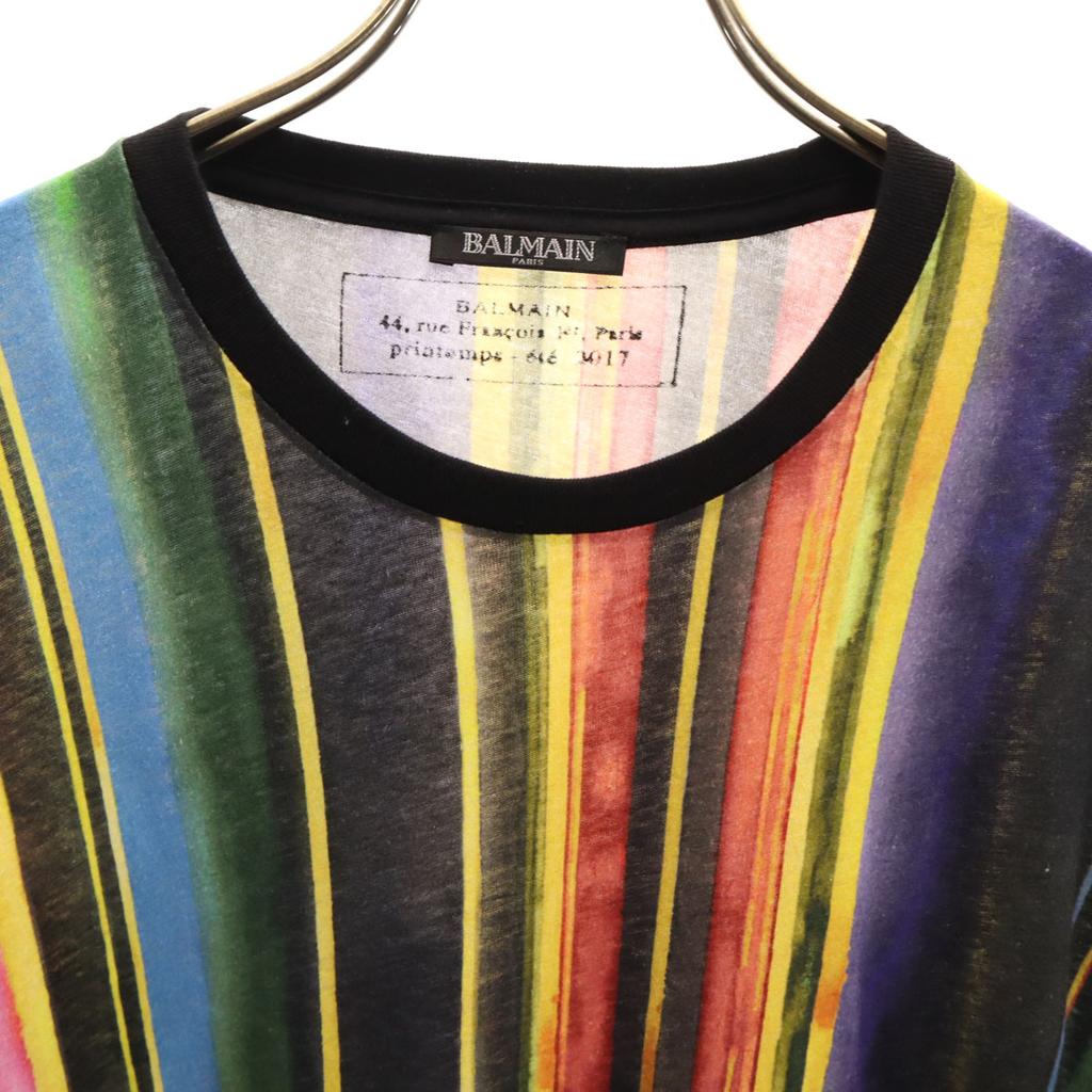 BALMAIN Made in Portugal Striped Pattern Short sleeve T-shirt XS Multi Men's Used