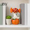 Halloween Ghost Figurine Figurine, Cute Sitting on Pumpkin Holding Candy Waterproof Sculpture Craft Statue, Spooky Resin Table Ornament for