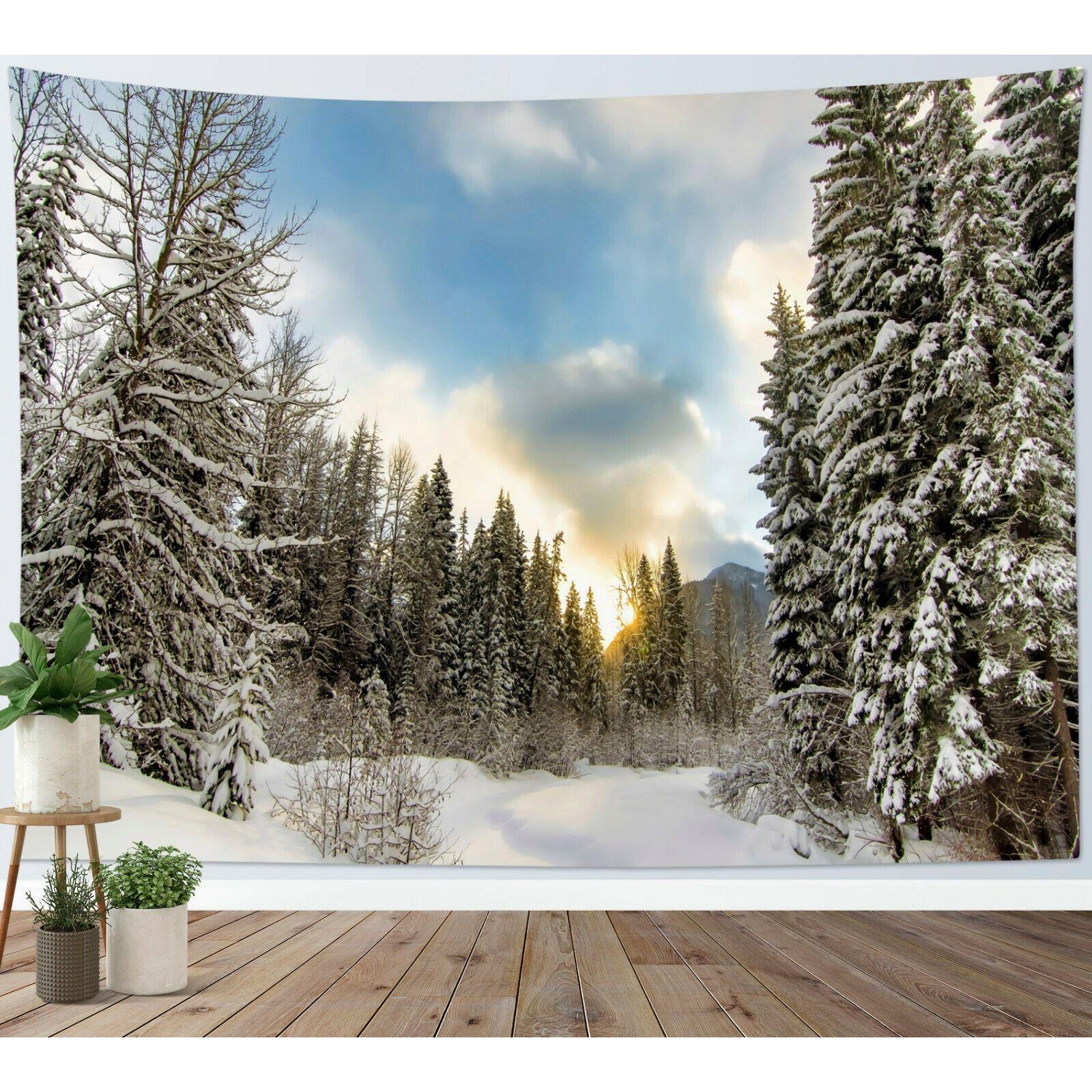 Tapestry winter forest snow scene clear 75x100