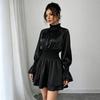 French Elegant Satin Dress 1116 Autumn Black High Neck Long Sleeve European and American Temperament A Word Short Skirt Women's Clothing