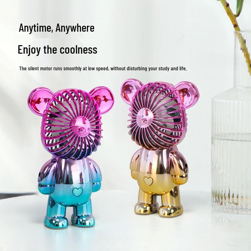 

USB Rechargeable Mini Bear Fan: Desktop Cooling Ornament for Dorms 14*9.5*6.5 cm