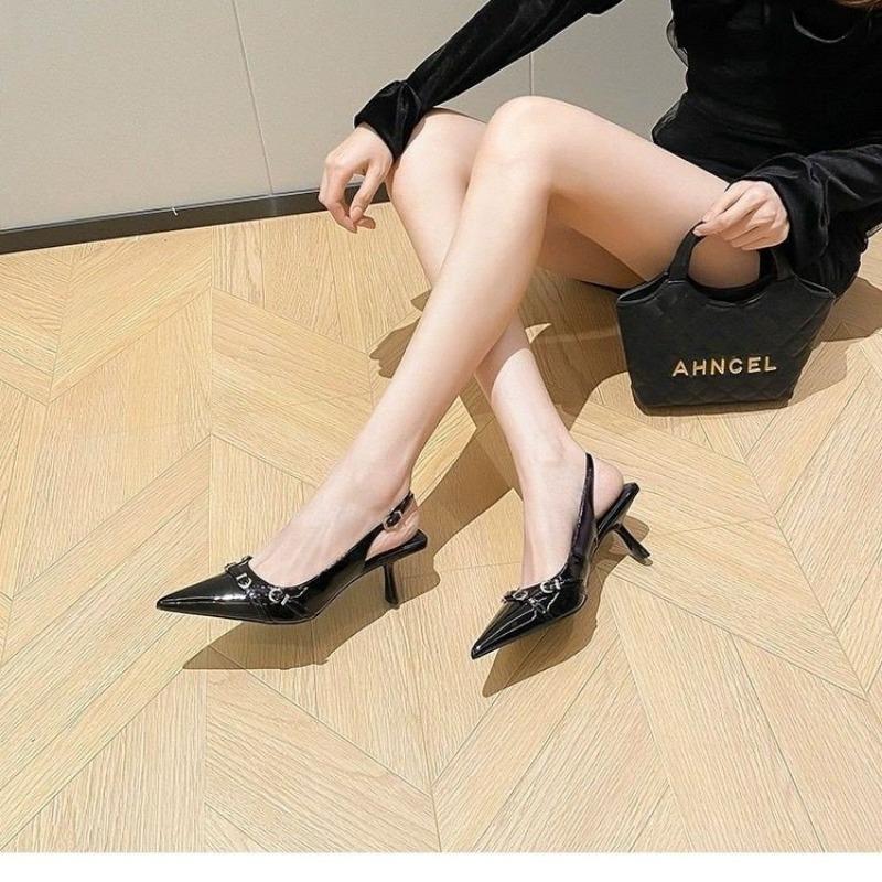 2024Womens Summer New Simple Solid Color Sexy Pointed Toe Sandals PU Leather Outdoor Casual Comfortable Office Womens High Heels