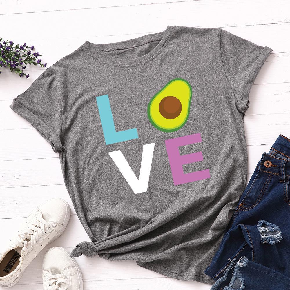 Cotton T-Shirt Short Sleeve Round Neck Women 2d Print Tops