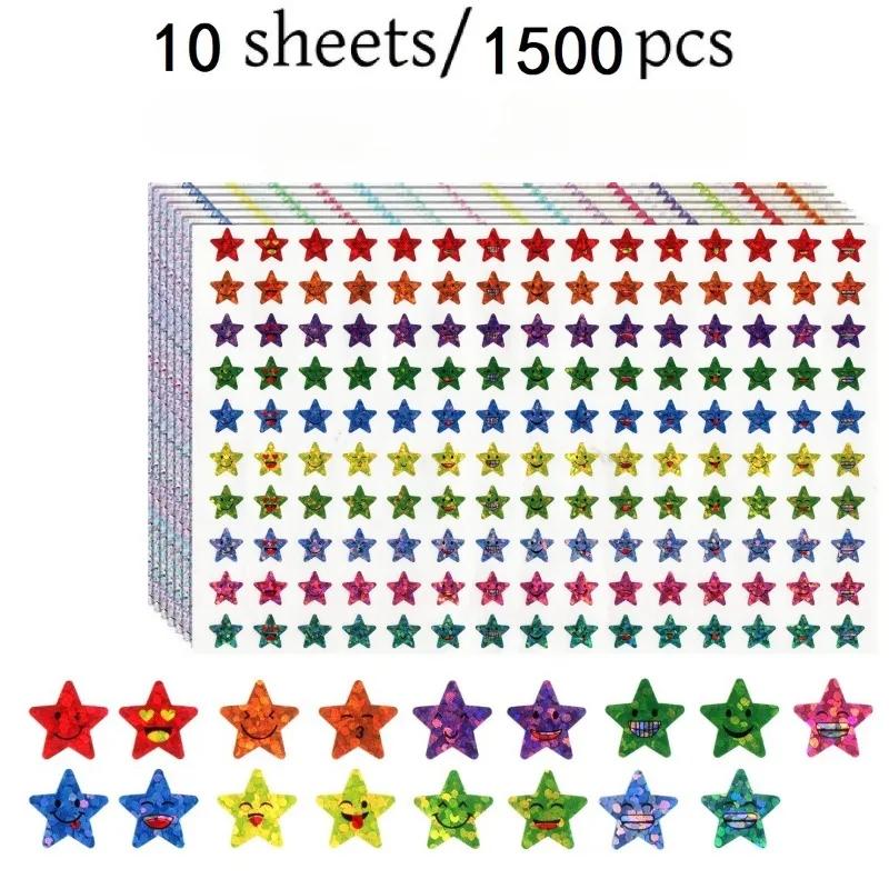 10 Sheets Star Face Stickers  Adhesive Rewards Seals for Kids Motivational Classroom Reward Labels Cute Cartoon Decals Wholesale