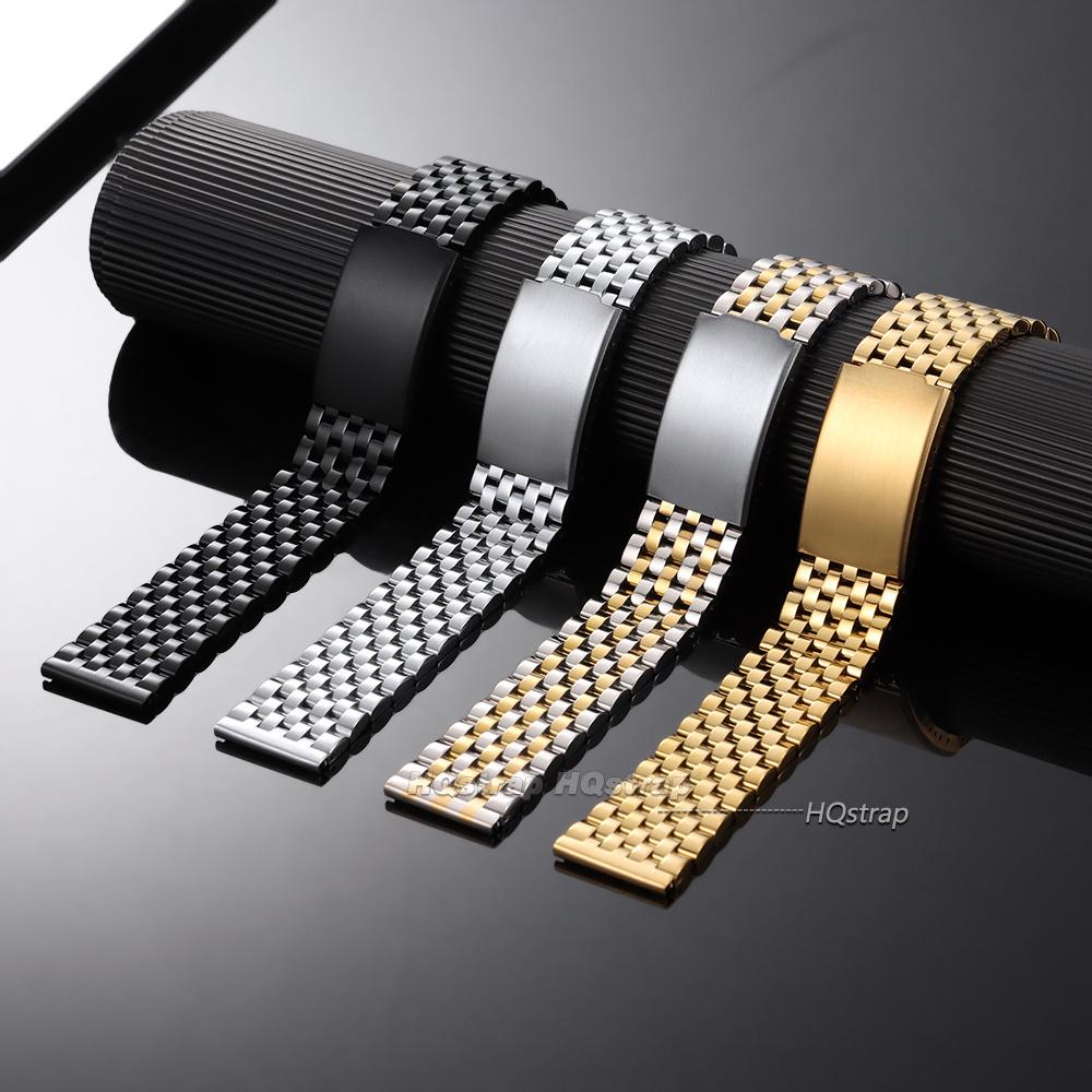 Premium Stainless Steel Watch Strap 20mm 22mm Universal Bracelet Metal Folding Buckle Business Replacement Wristband Accessories