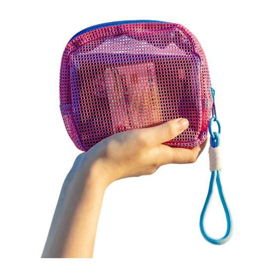 Cosmetic Storage Bag Breathable Mesh Design Compact Organizer with Lanyard Portable Bag for Toiletries Makeup