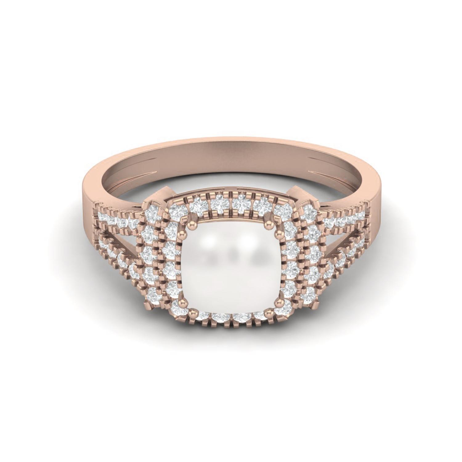 

6MM Cushion Natural Pearl 925 Sterling Silver Rose Vermeil Solitaire with Accent Women Ring 9 ярко-розовый