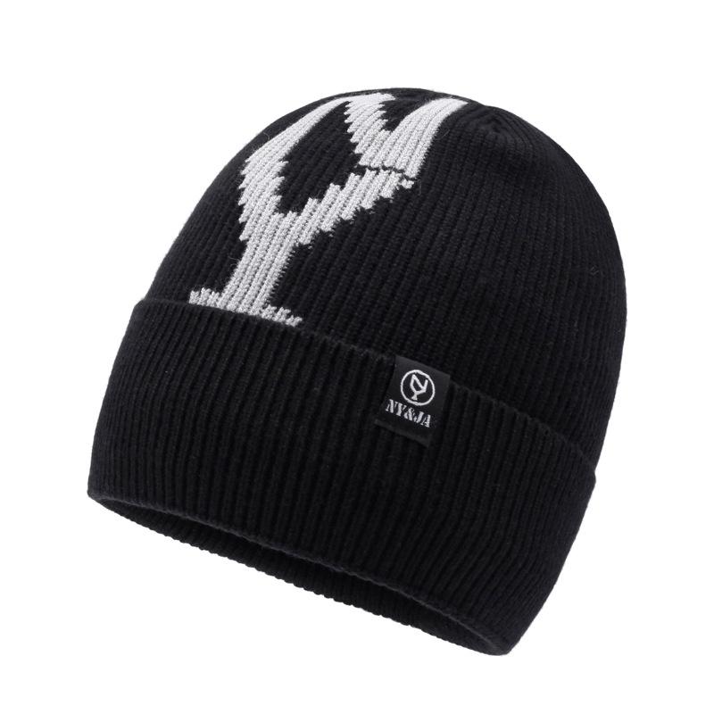 New Thermal Knitted Wool Hat Men'S Pullover Hat Solid Color Versatile Casual Outdoor Letter Cold Hat