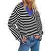 YYFS Women's Fashion Casual Fall Winter Stripe Print Long Sleeve V-Neck Pullovers & Long Sleeves