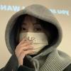 Korea Winter Hats and Scarf Set with Botton Scarf Balaclava Hat Warm Neck Set Women Knitted Wool Pullover Hat Gothic Y2k
