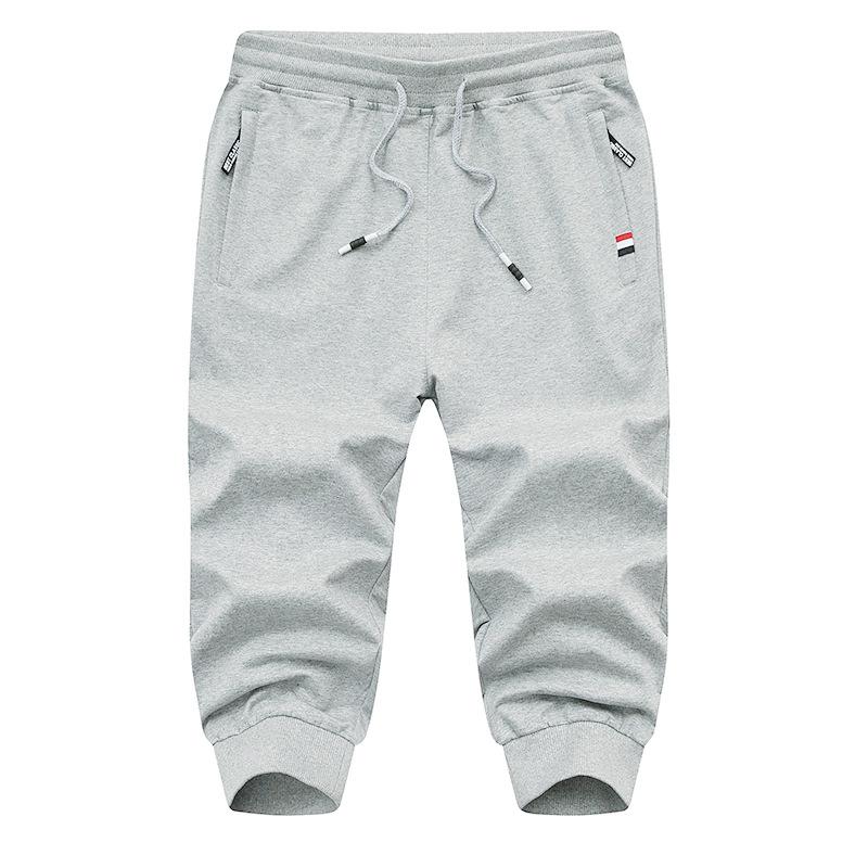 

Мужские трикотажные спортивные брюки из хлопка для отдыха, спортивные брюки Seven-Cent, укороченные брюки длиной 3/4, брюки для бега, мужские спортивные штаны для фитнеса 2XL светло-серый