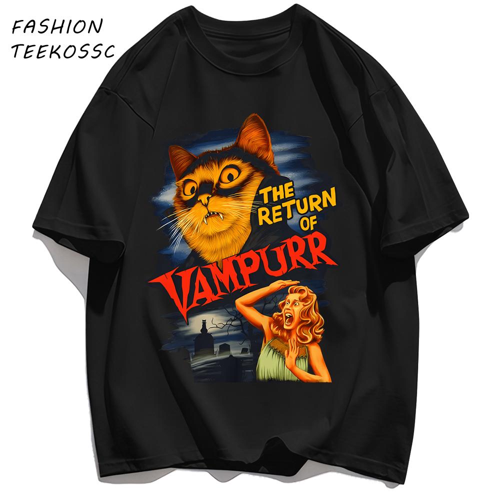 The Return Of Cat Print Men T Shirts AllMatch Soft Short Sleeve Hip Hop Fashion Summer Basics TShirt Unisex Cotton Loose Top