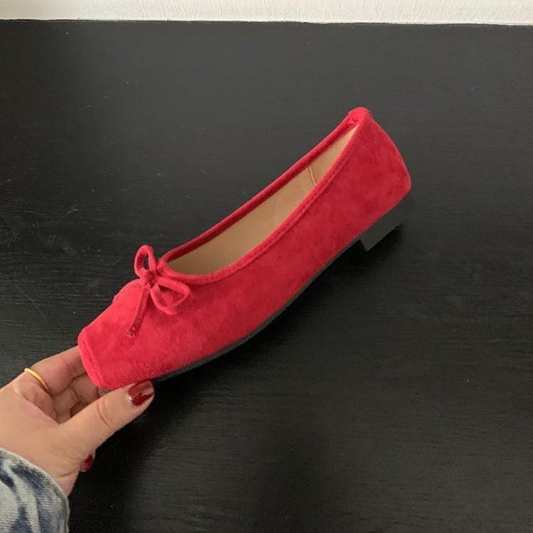 Flat Shoes French Bow Women's Shoes Red Small Single Shoes Ballet Shoes Spring and Summer New Ladyshoes Doudou Shoes