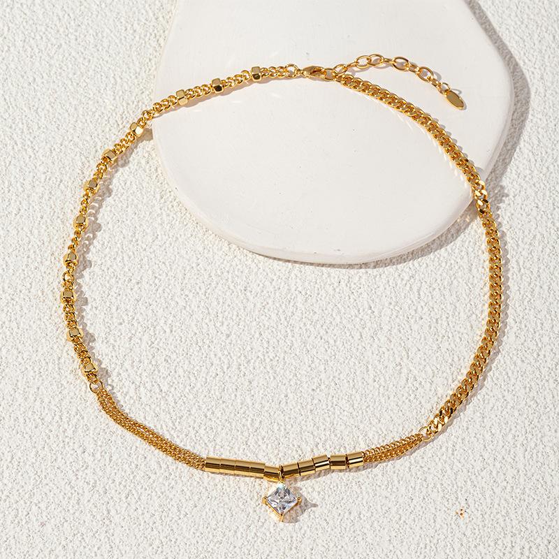GEMCHIC Women s 18k Gold Plated Brass Geometric Zircon Pendant Necklace