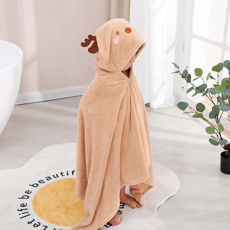 Children's Hooded Coral Fleece Bath Towel - Soft, Absorbent, Cartoon Design