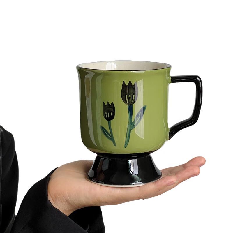 Hand-Painted Floral Ceramic High-Foot Mug