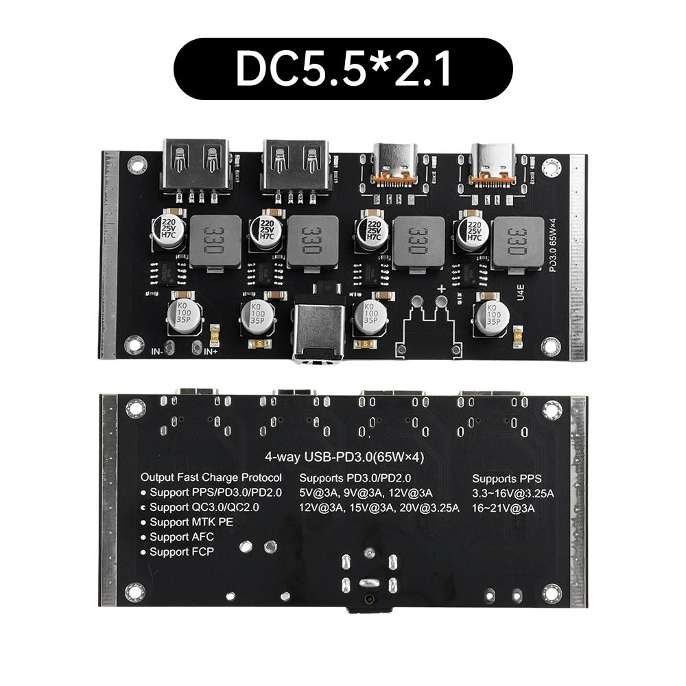 4-way PD65W Fast Charging Module Type-C USB-A Interface Support PD3.0/2.0 QC3.0/2.0 FCP AFC DC5.5*2.5/DC5.5*5.1 Input
