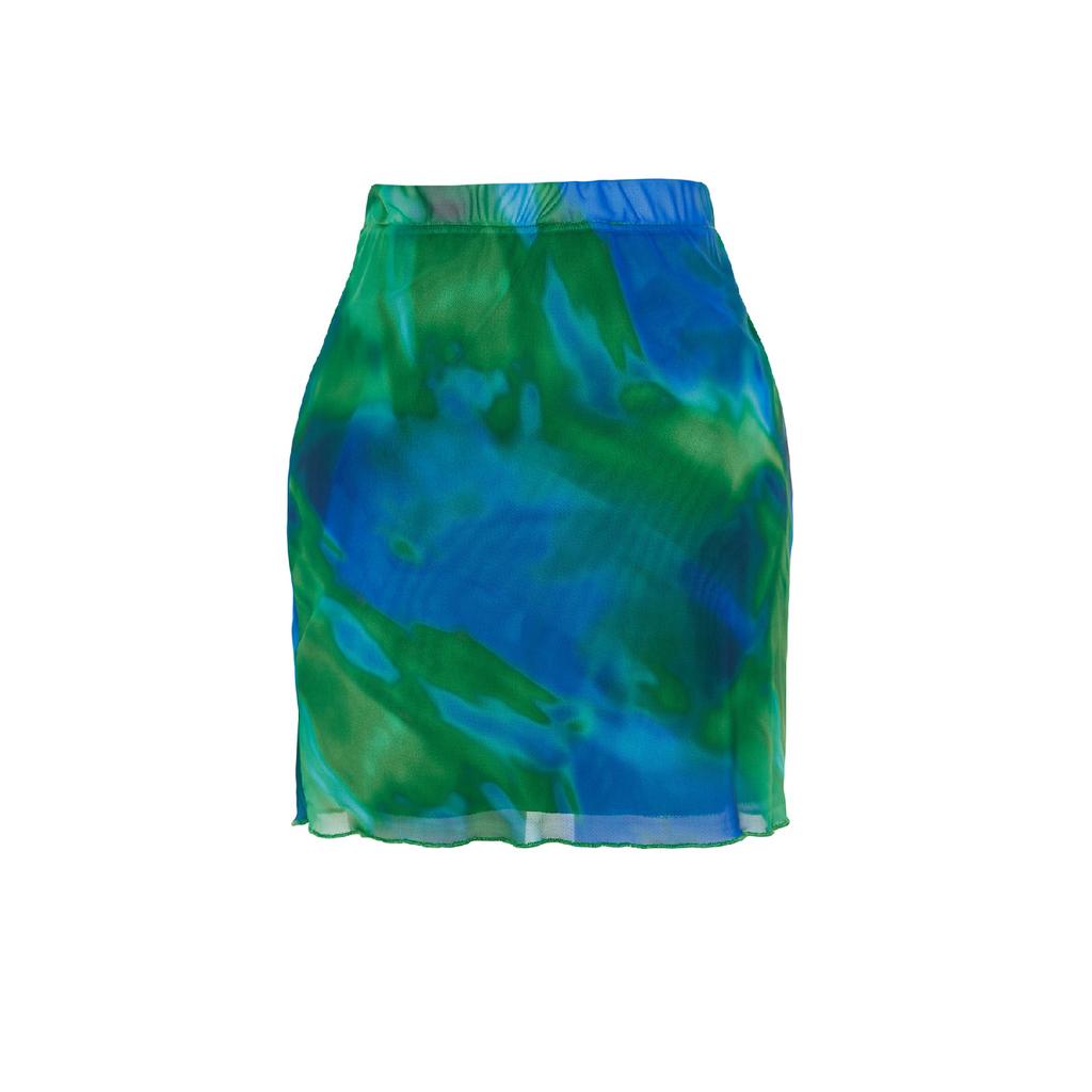 Brown Printed Tulle High Waist Lined Mini Knitted Skirt Twoss23et00050