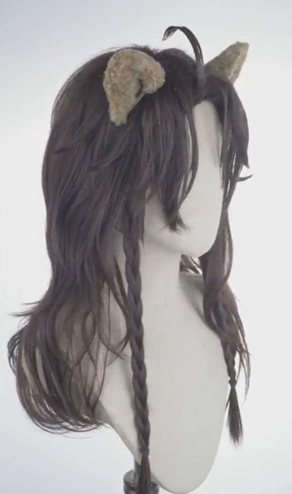 ABUNDANTDOODS Leona Kingscholar Cosplay Wig with Ears, Costume Accessory, Includes Net and Comb, Brown