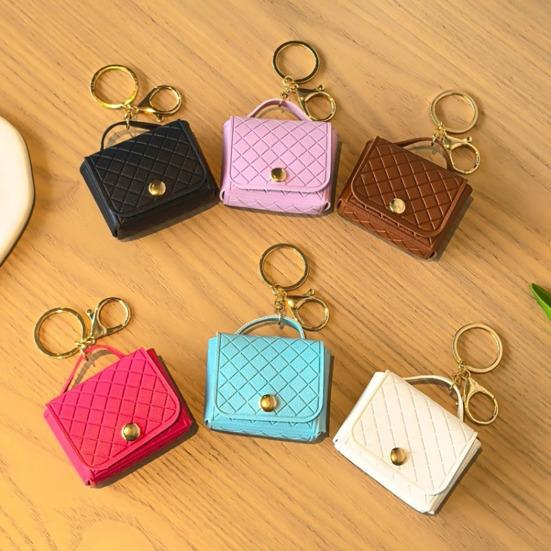 Imitation Leather Keychain Pendant Rhomboid Embossing Mini Handbag Shape Keychain with Dual-Purpose Buckle Backpack Accessories