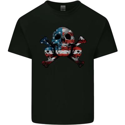 Skulls USA Flag America Biker Motorbike Kids T-Shirt Childrens