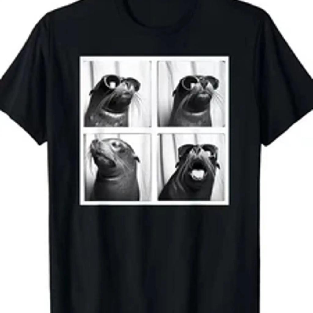 Seal With Sunglasses Cool Sea Lion Ocean Animal Photobooth T Shirt Unisexs Shir Vintage Top For Everyday Wear Stretched