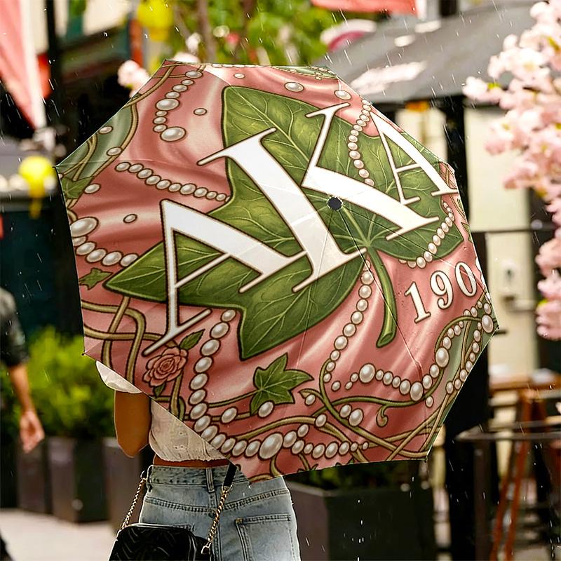 Alpha Kappa Alpha Print Umbrella Automatic Opening/ Closing - Portable Foldable Design - Daily use for Travel/Outdoor - Gift for Birthday