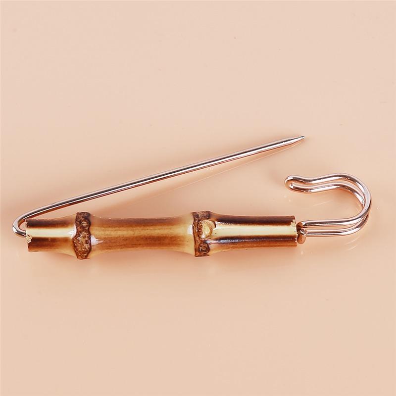 Natural Bamboo Pin Vintage Graceful Brooch Cardigan Suit Safety Pins U Shape Buckle For Women Men Jewelry Decorate