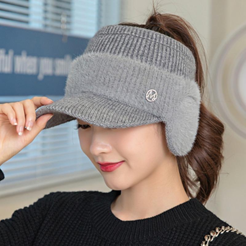 New Women Winter Hat Streetwear Faux Fur Warm Ponytail Cap Fashion Decorate Beanie Hat For Female Casual Earflap Knitted Hat
