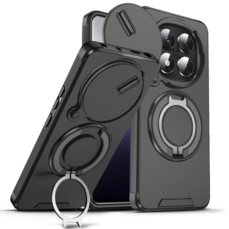 Slide Camera Protect Phone Case For Xiaomi Redmi Note 14 13 Pro Plus 14C 13 4G 5G Shockproof Magnetic Ring Stand Holder Cover