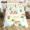 Cartoon Animal Duvet Cover Set Giraffe Elephant Sloth Tiger Zebra Monkey King Bedding Set Floral Lovely Animal Print Quilt Cover