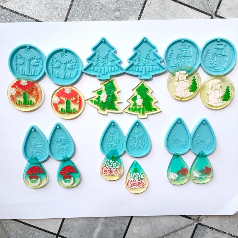 Christmas Tree/Drop/Round Shape Earrings Pendant Mold Epoxy Resin Jewelry Mold Resin Casting Pendant Mold for Diy Craft