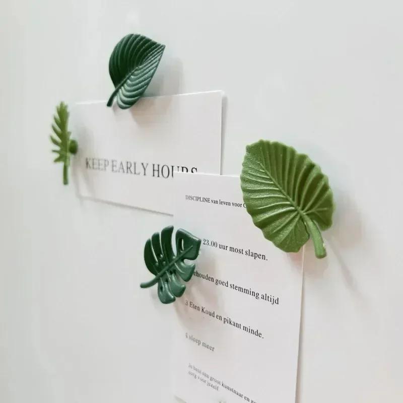 4Pcs Simulation of Leaves Fridge Magnet Artistic Fresh Bamboo Magnetic Stickers Creative Stereo Ins Wind Kitchen Home Decoration