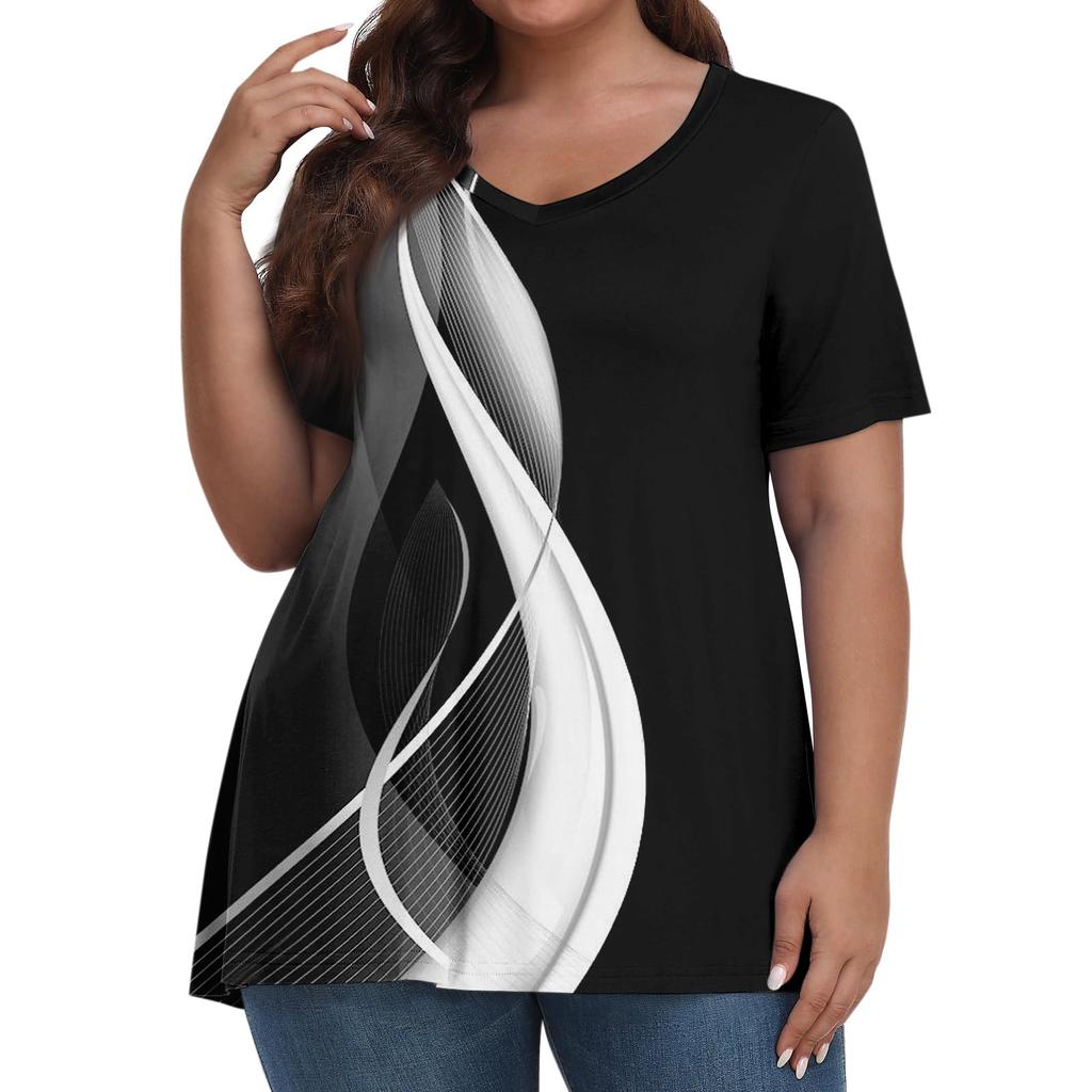 Dámské topy velké velikosti Šortky Košile s rukávem Výstřih do V Neformální oblečení Oblečení Potisky Topy