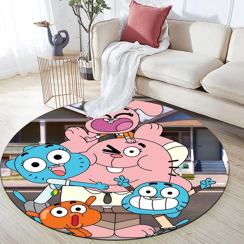 Der Erstaunliche Welt von Gumball Muster runder Teppich, Teppich für Wohnzimmer Schlafzimmer Spielzimmer, Rutschfeste Fußmatte, Feiertagsgeschenke und Geburtstagsgeschenke.