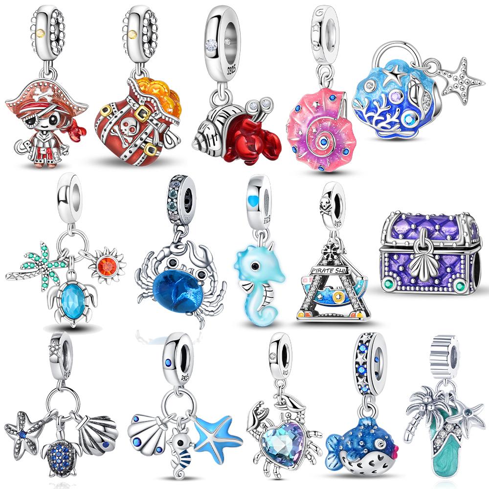 Original Treasure Box Marine Octopus Crab Pirate Charmscopper Beads Fit Bracelet Women Accessories Jewelry Diy Gift Party