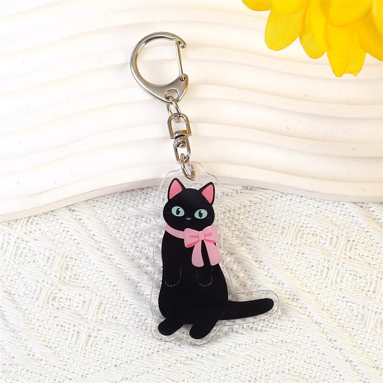 Cartoon cat Acrylic keychain Cute little black cat pendant raccoon flower cat keychain chain school bag pendant