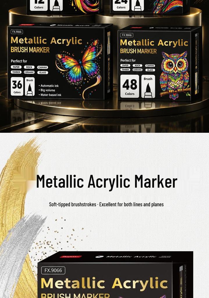 Metallic Acrylic Marker Set, 48 Soft-Tip Water-Based Colors for Strong Coverage and Greeting Card Signatures.