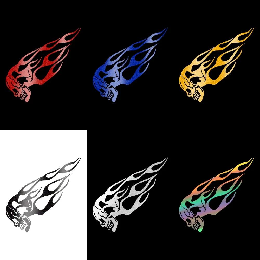 2PCS Motorcycle Oil Tank Stickers Creative Universal Motorbike Flame Skull Decals Tank Reflective Waterproof Decor Accessories