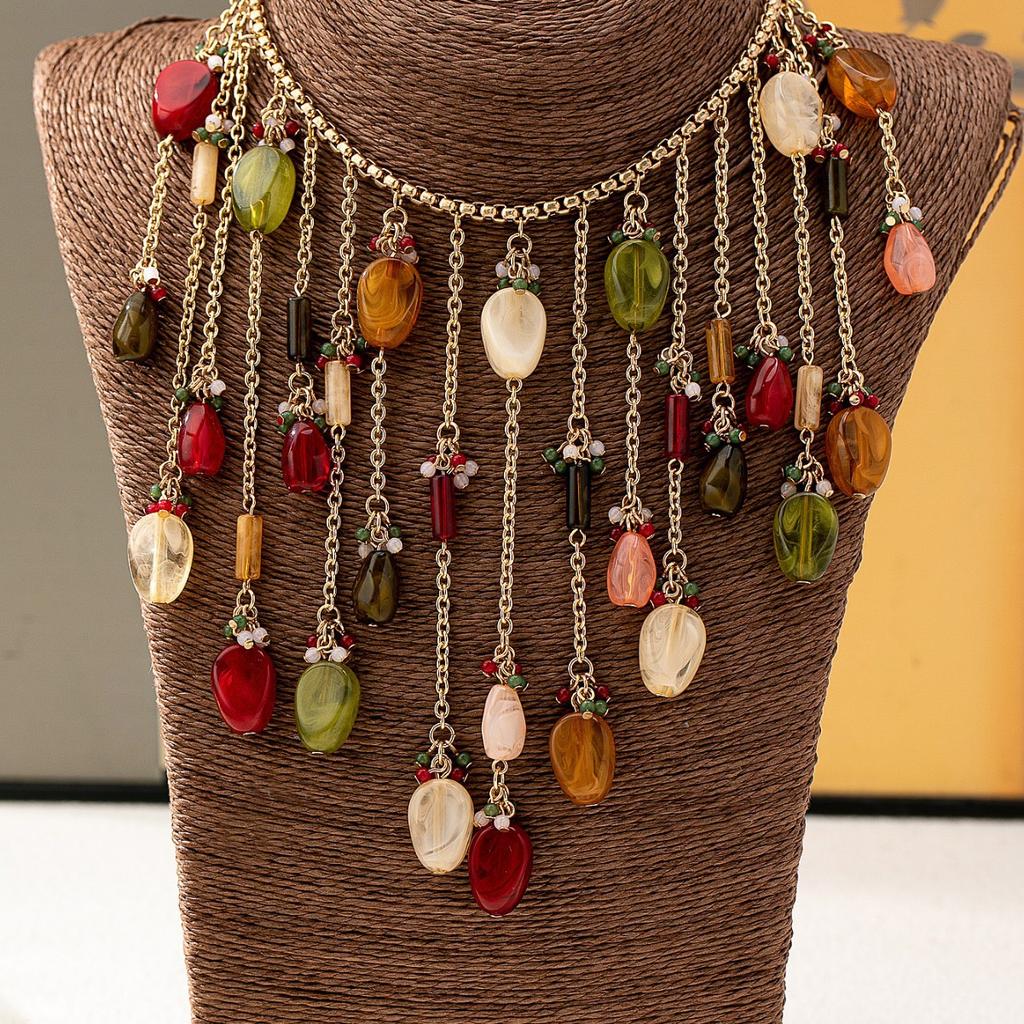 Bohemian Personalized Colorful Crystal Waterdrop Tassel Pendant Necklace for Women Daily Wear Beach Party Suitable