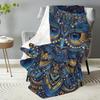 Owl blanket cosmic design blue gold pattern mystical art soft throw boho decor bedroom textile spiritual home accessory