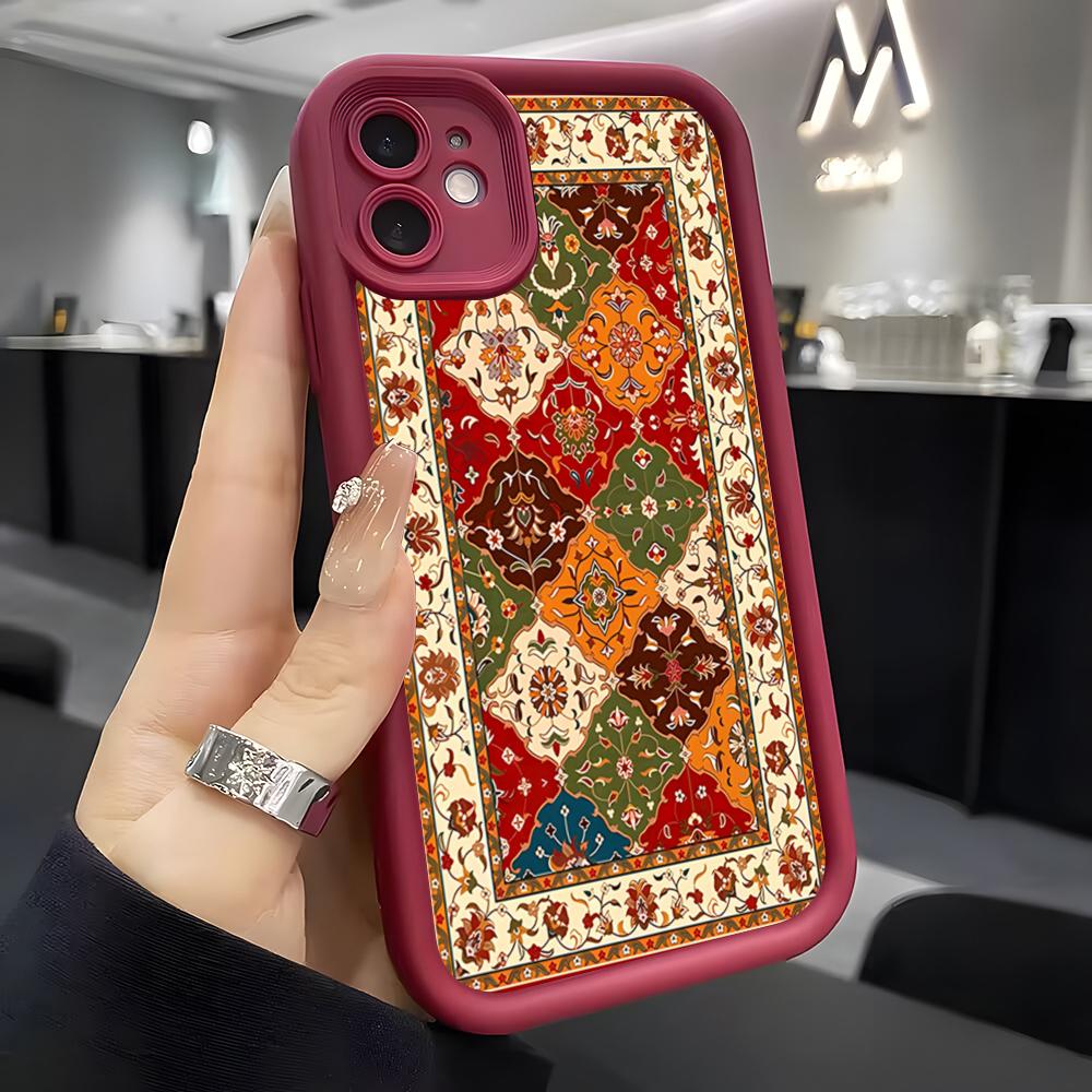 Arabic Carpet Pattern Phone Case For IPhone Air 17 Pro Max 16 E 15 14 Pro Max 13 12 11 Mini Plus Soft Silicone Wine Red Cover