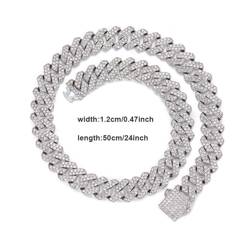 12MM Hip Hop Rhomboid  Solid Iced Out Cuban Chain Y Plate Necklace for Men and Women Christmas Jewelry Gift