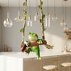 Frog on A Swing Ornament Compact Resin with Hemp Rope Hanging Decor Relaxing Garden Table Decorations for Indoor Outdoor