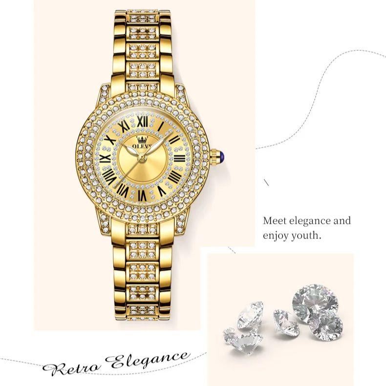 OLEVS 9943 Luxus Diamant Damen Uhr Mode Original Damen Römisch Eingelegtes Zirkon Zifferblatt Wasserdicht Damen Quarz Uhr Reloj Mujer