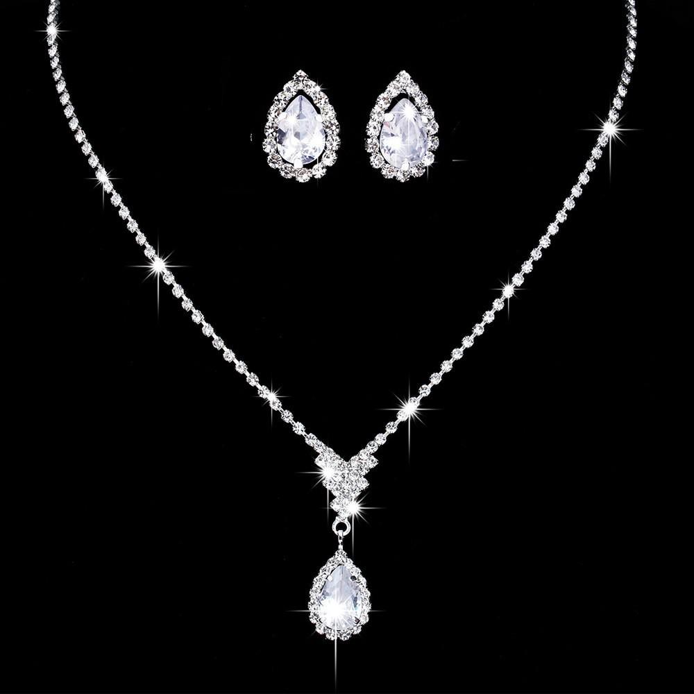 Trinkets Wedding Claw Chain Rhinestones Zircon Angel Tears Necklace, Earrings Bridal Jewelry