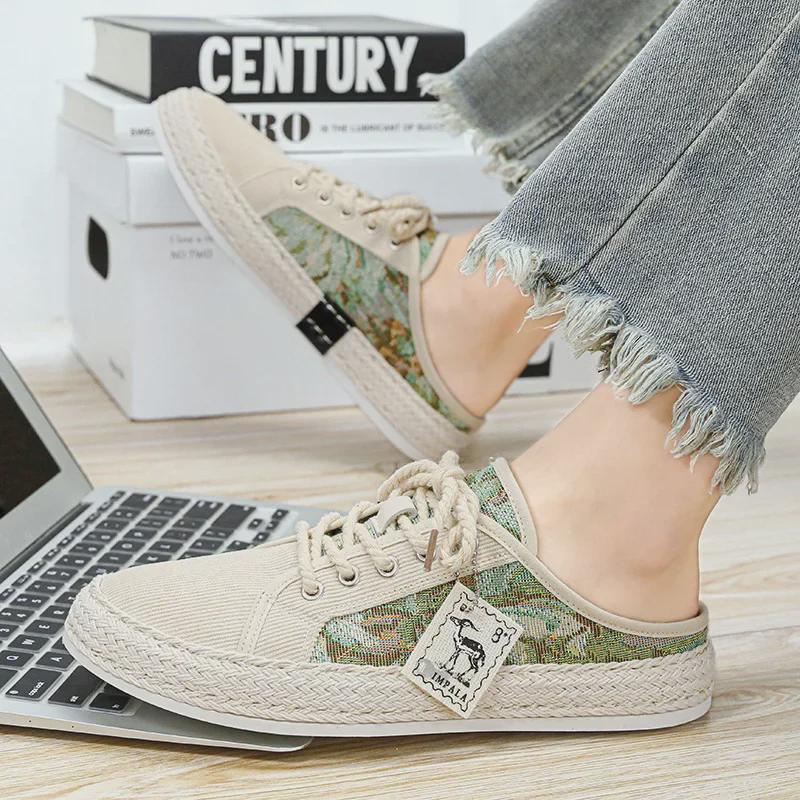 Pánské letní slaměné nazouvací rybářské pantofle (Velikosti 39-44)